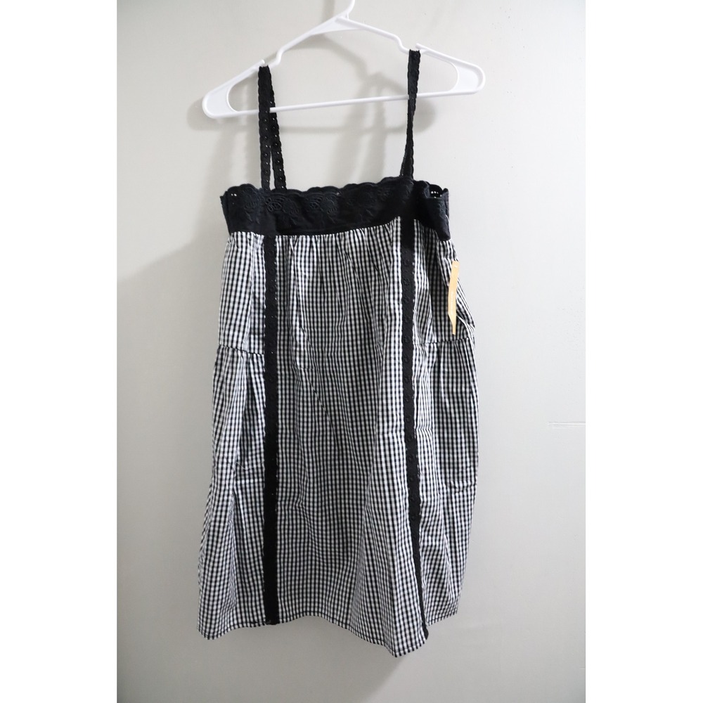 Kourt Florence Gingham Mini Dress Black White Eyelet Lace Sleeveless Size S NWT